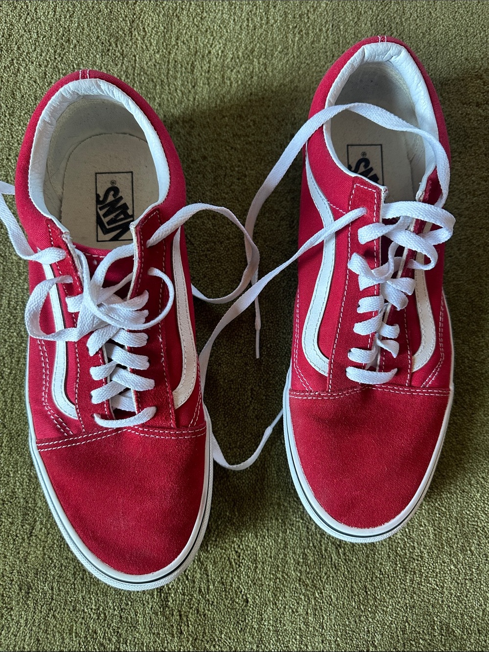 Vans Red and White Low-Top Skate Sneakers